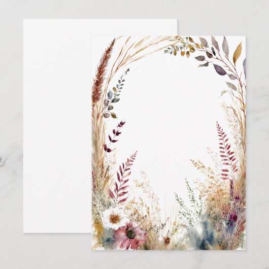 Waterverf Boho Bloemen lijst Blanco bruiloft Kaart (Voorkant / Achterkant)