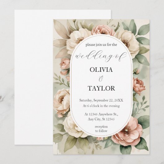Waterverf Boho Bloemen Rustiek Huwelijk Kaart (Voorkant / Achterkant)