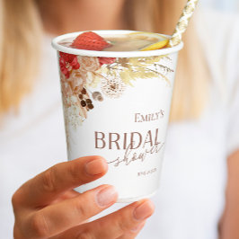 Waterverf Boho Bloemen | Terracotta Bruidsfeest Papieren Bekers