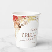 Waterverf Boho Bloemen | Terracotta Bruidsfeest Papieren Bekers (Achterkant)