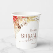 Waterverf Boho Bloemen | Terracotta Bruidsfeest Papieren Bekers (Voorkant)