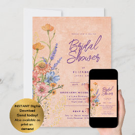 Waterverf Boho Bloemen Wilde Bloemen Bruidsdouche Kaart