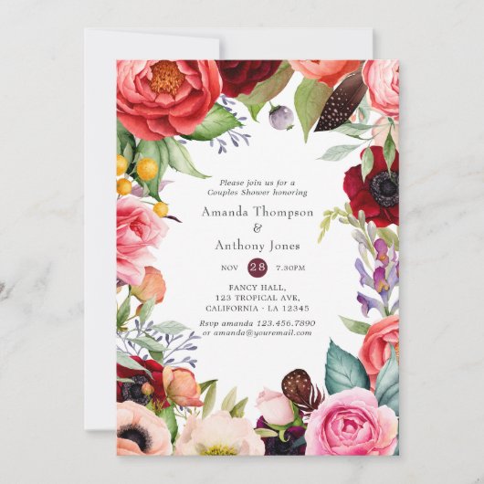 Waterverf Boho bloemenkoppels douche Kaart (Voorkant)