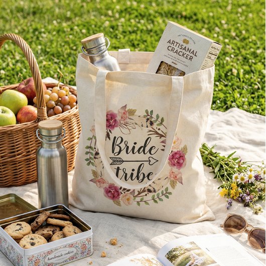 Waterverf Boho Bloemenkrans Bruid Stam Tote Bag