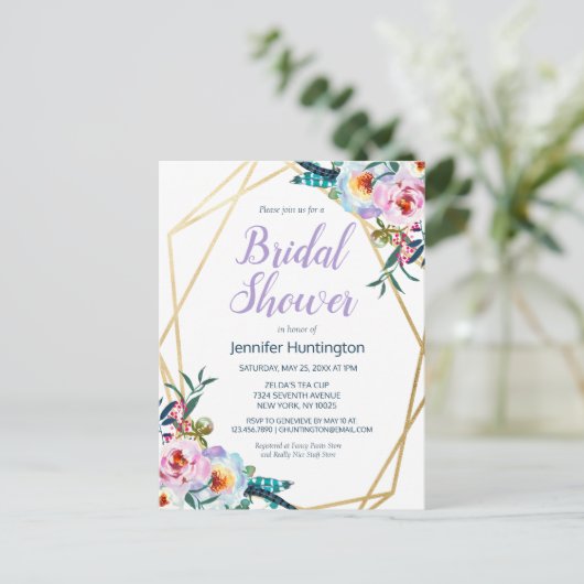 Waterverf Boho Bloemige Bruidsuitnodiging Briefkaart (Staand voorkant)