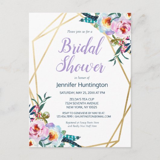 Waterverf Boho Bloemige Bruidsuitnodiging Briefkaart (Voorkant)