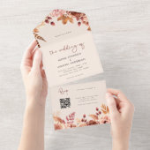 Waterverf Boho Bloemige Herfst QR-code Website All In One Uitnodiging (Afscheurbaar)