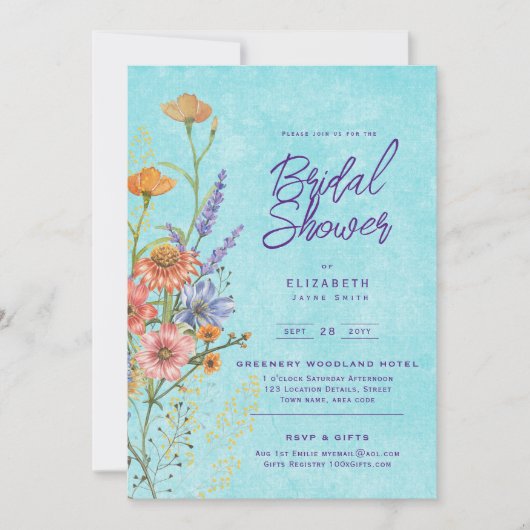 Waterverf Boho Bloemige Wilde Bloemen Bruidsdouche Kaart (Voorkant)