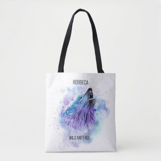 Waterverf Boho BLue en Pupple Wolf Gift for Girl Tote Bag (Voorkant)