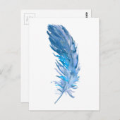 Waterverf Boho Blue Feather Briefkaart (Voorkant / Achterkant)