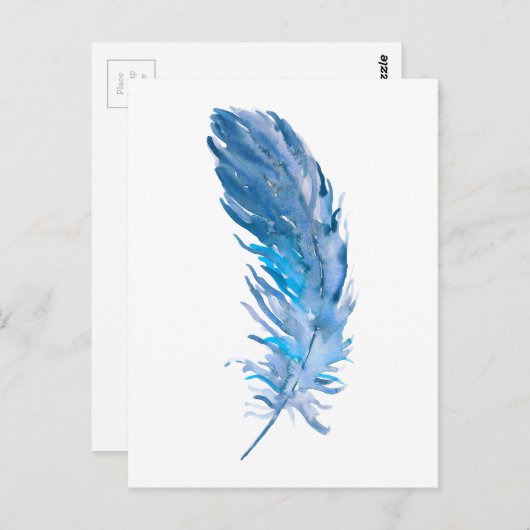Waterverf Boho Blue Feather Briefkaart (Voorkant / Achterkant)