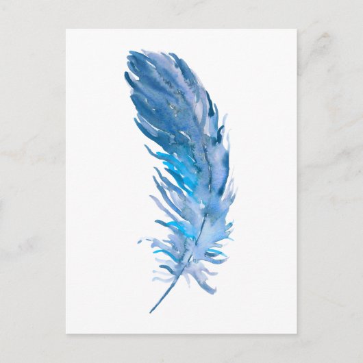Waterverf Boho Blue Feather Briefkaart (Voorkant)