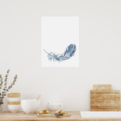 Waterverf Boho Blue Feather Print (Keuken)