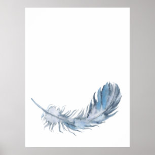 Waterverf Boho Blue Feather Print