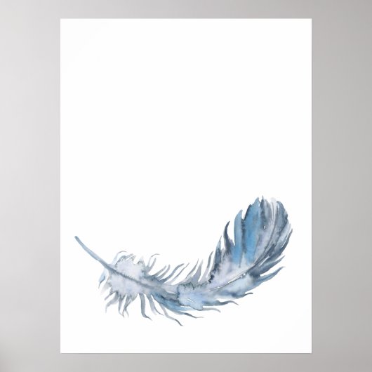 Waterverf Boho Blue Feather Print (Voorkant)