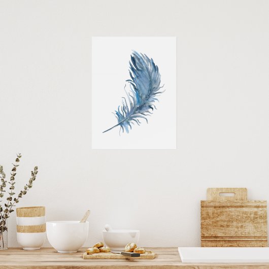Waterverf Boho Blue Feather Print (Keuken)