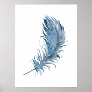 Waterverf Boho Blue Feather Print