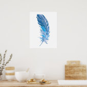 Waterverf Boho Blue Feather Print (Keuken)