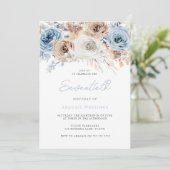 Waterverf Boho Blue Floral 70th Birthday Party Kaart (Staand voorkant)