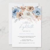 Waterverf Boho Blue Floral 80th Birthday Party Kaart (Voorkant)