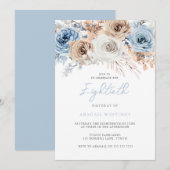 Waterverf Boho Blue Floral 80th Birthday Party Kaart (Voorkant / Achterkant)
