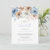 Waterverf Boho Blue Floral 90th Birthday Party Kaart (Staand voorkant)