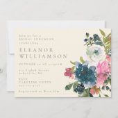  Waterverf Boho Blue Floral Bridal Luncheon Kaart (Voorkant)