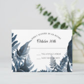 Waterverf Boho Blue Modern Fern Foliage RSVP Kaart (Staand voorkant)