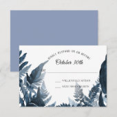Waterverf Boho Blue Modern Fern Foliage RSVP Kaart (Voorkant / Achterkant)