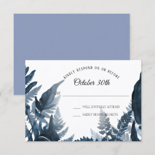 Waterverf Boho Blue Modern Fern Foliage RSVP Kaart