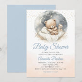 Waterverf Boho Blue teddybeer boy baby shower Kaart (Voorkant / Achterkant)
