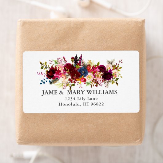 Waterverf Boho Blush, Burgundy Flowers Etiket (Insitu)