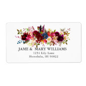 Waterverf Boho Blush, Burgundy Flowers Etiket (Voorkant)