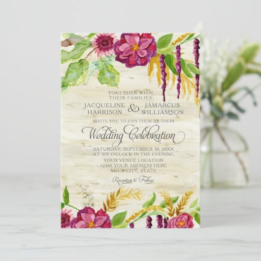 Waterverf Boho Bohemian Burgundy Roos Floral Herfs Kaart (Staand voorkant)