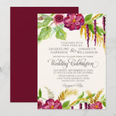 Waterverf Boho Bohemian Burgundy Roos Floral Herfs Kaart (Voorkant / Achterkant)