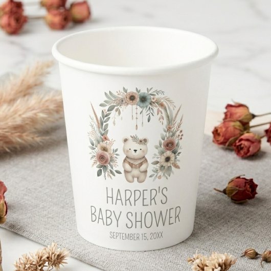 Waterverf Boho Bos Beer Babyshower Papieren Bekers