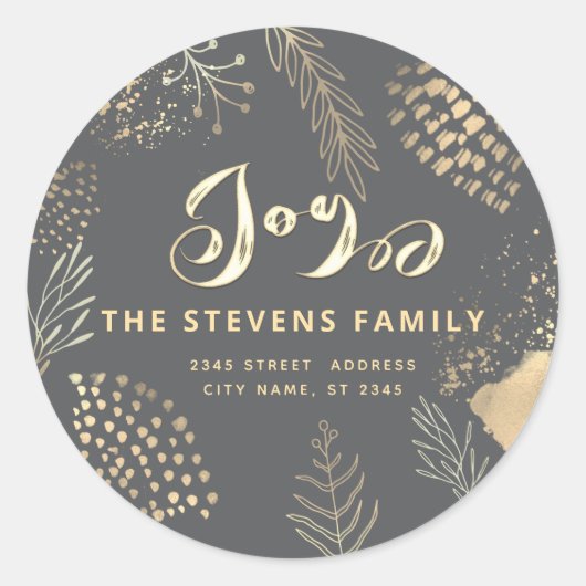 Waterverf boho botanisch script vreugde winter ronde sticker (Voorkant)