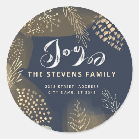 Waterverf boho botanisch script vreugde winter ronde sticker (Voorkant)