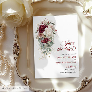 Waterverf Boho Bourgondië Roos Save the Date Kaart