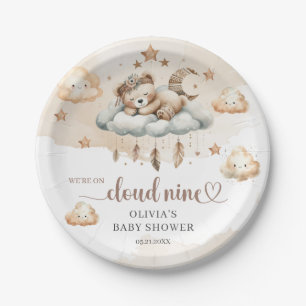Waterverf boho bruin ivoorwolk negen teddybeer papieren bordje