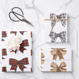 Waterverf Boho Buffalo Plaid & Burlap Bows Inpakpapier Vel