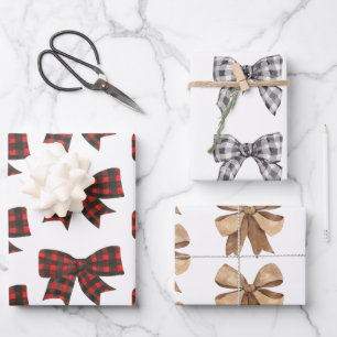 Waterverf Boho Buffalo Plaid & Burlap Bows Inpakpapier Vel