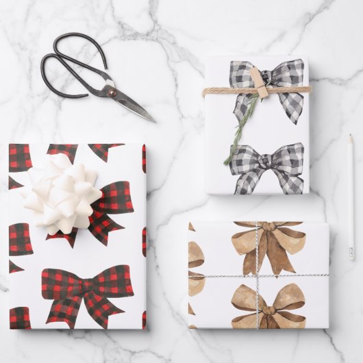 Waterverf Boho Buffalo Plaid & Burlap Bows Inpakpapier Vel (Voorkant)