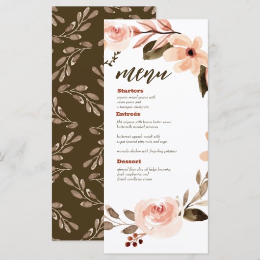 Waterverf Boho Burnt Sinaasappel Bruiloft Menu Kaa (Voorkant / Achterkant)