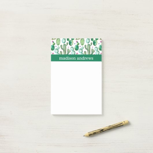 Waterverf Boho Cacti Pattern Post-it® Notes (Op bureau)