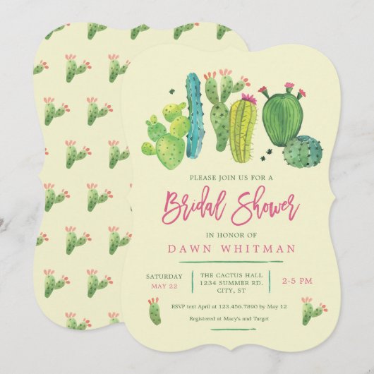 Waterverf Boho Cactus Bridal Shower Kaart (Voorkant / Achterkant)
