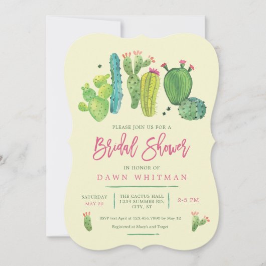 Waterverf Boho Cactus Bridal Shower Kaart (Voorkant)