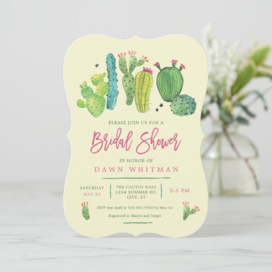 Waterverf Boho Cactus Bridal Shower Kaart (Staand voorkant)