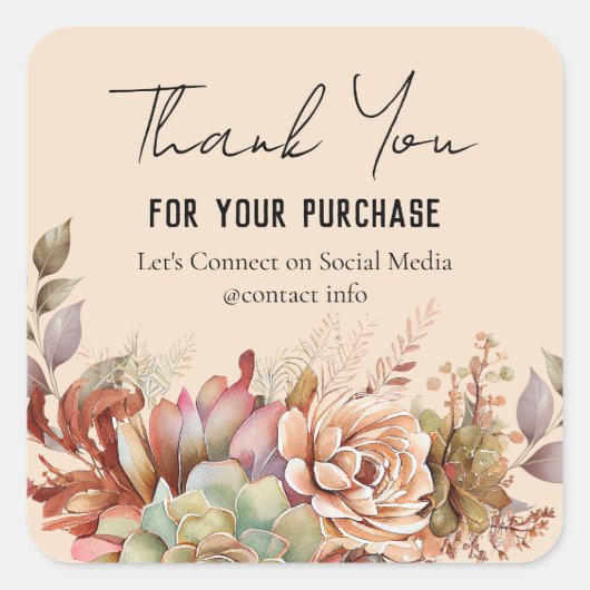 Waterverf Boho Cactus Business Hartelijk dank Vierkante Sticker (Voorkant)