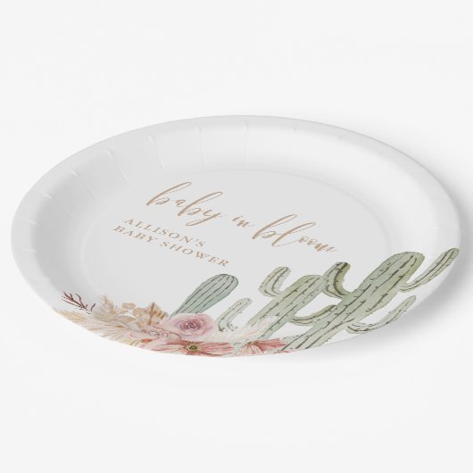 Waterverf Boho Cactus Desert baby shower Papieren Bordje (Gekanteld)